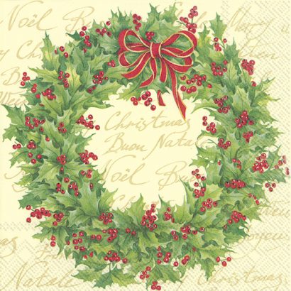 HOLLY WREATH Cream – Lunch Napkins