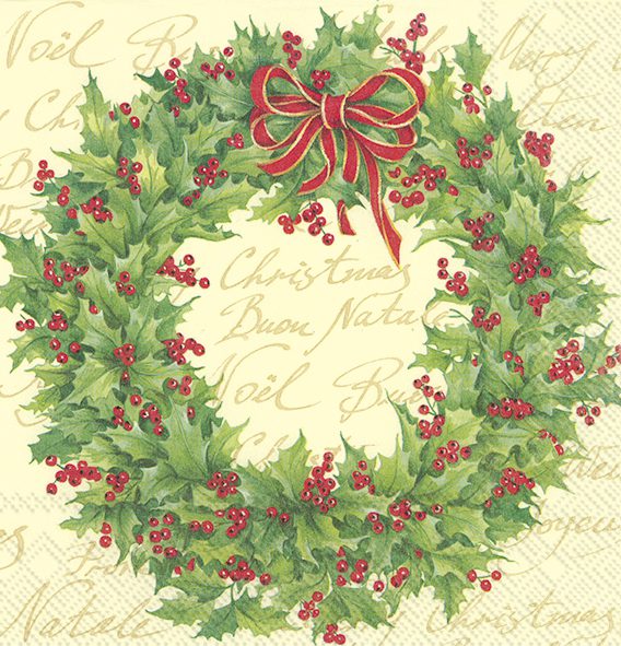 HOLLY WREATH cream - Lunch napkins