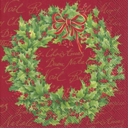 HOLLY WREATH Red – Lunch Napkins