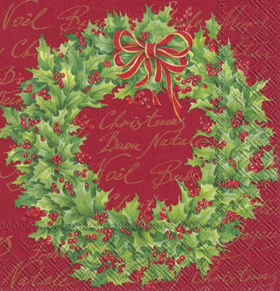 HOLLY WREATH red - Lunch napkins