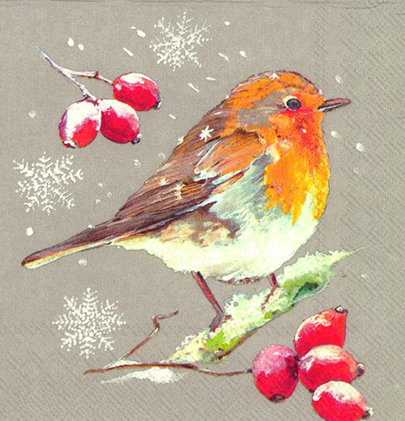 WINTER ROBIN linen - Cocktail napkins